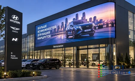 Уличный LED-экран на фасаде автосалона